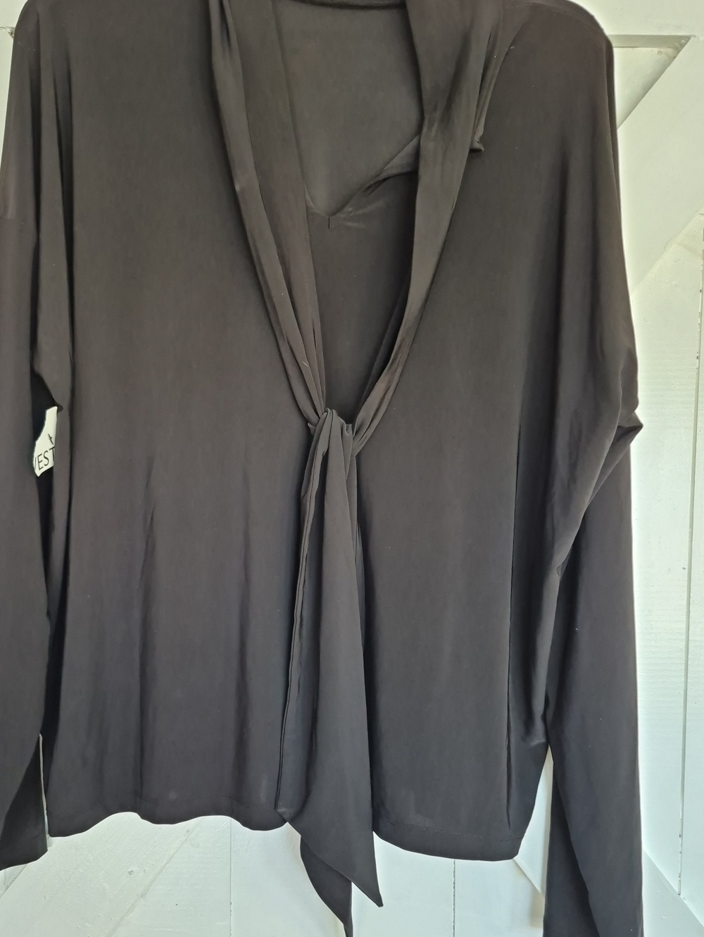 Nine West Black Tie-Neck Long Sleeve Blouse